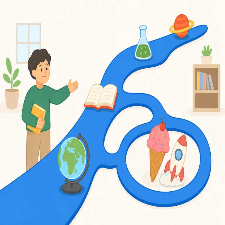 digression（余談・名詞）の覚え方イラスト — digress（話が脱線する）に -ion が付いた名詞、とセットで覚えると定着します