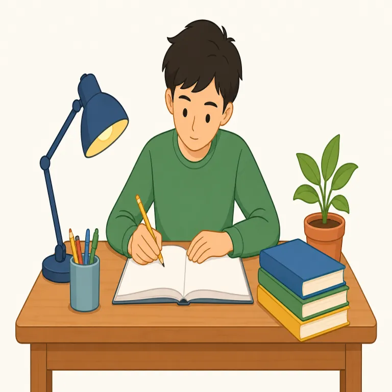 diligence（勤勉・名詞）の覚え方イラスト — このエントリの diligence は、作業や学習に粘り強く取り組む性質としての「勤勉」を表します