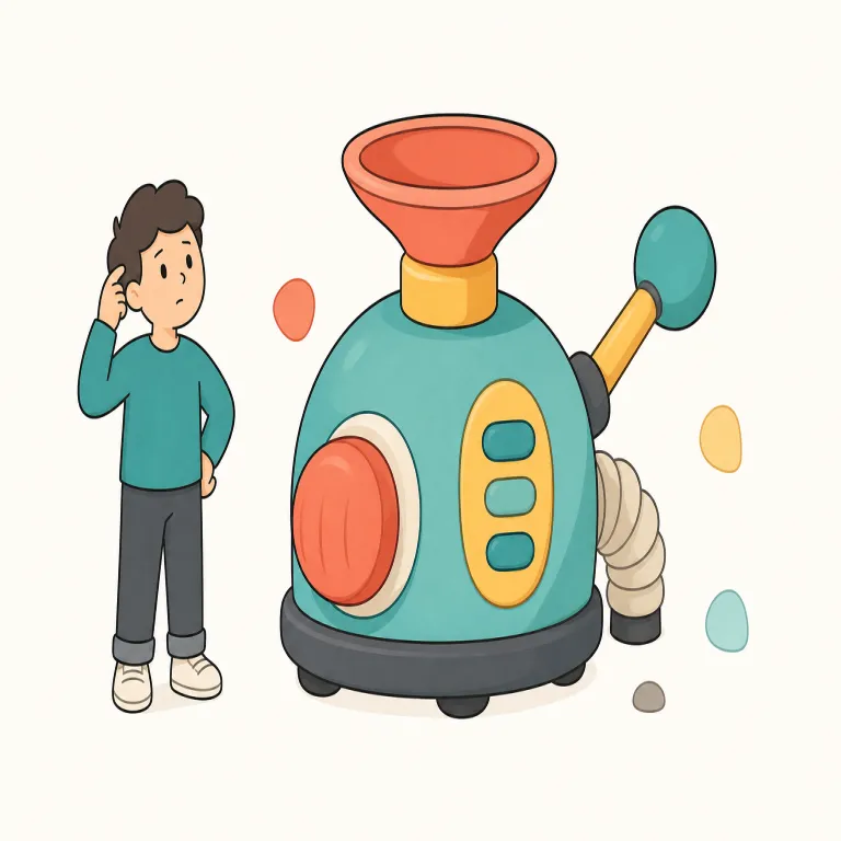 dingus（何とかいうやつ・名詞）の覚え方イラスト — thing や stuff では足りないときの、かなりくだけた『例のあれ』『名前ど忘れした小物』用ラベルとして覚えると残りやすい語です