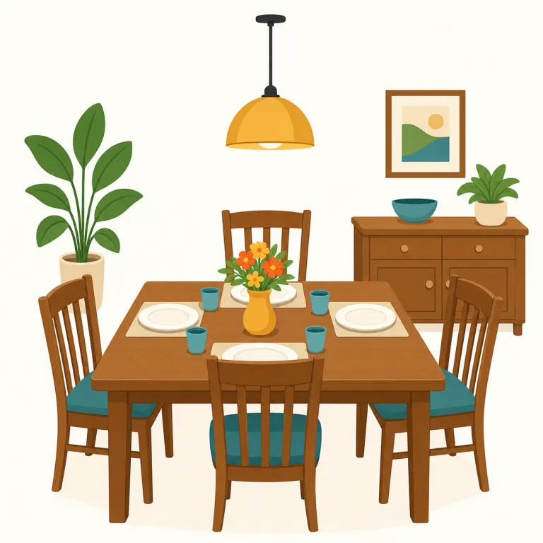 dining room（食堂・名詞）の覚え方イラスト — dining は dine（食事をする）や dinner（夕食）と同じ仲間