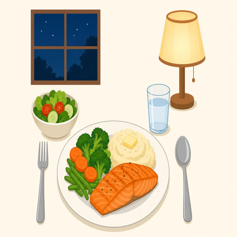 dinner（夕食・名詞）の覚え方イラスト — dinner は breakfast, lunch, dinner の並びで、一日の後半にとる主な食事として覚えます