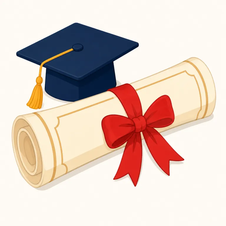 diploma（卒業証書・名詞）の覚え方イラスト — この `diploma` は、学校を卒業したことを示す公式な文書として覚えます