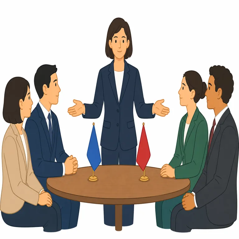 diplomat（外交官・名詞）の覚え方イラスト — diplomat は diplomacy（外交）と同じ語族で、このレコードでは政府を代表して外国と交渉する「外交官」を表します