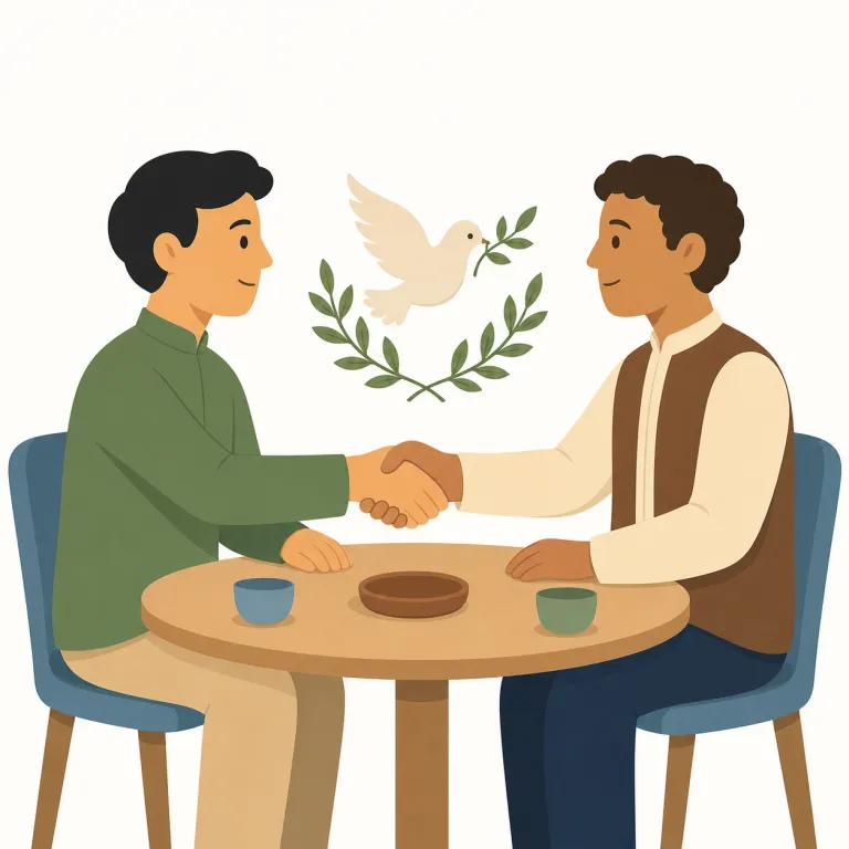 diplomatic（外交的な・形容詞）の覚え方イラスト — `diplomatic` は `diplomat`「外交官」、`diplomacy`「外交」と同じ語族で、「外交に関する」「外交上の」と覚えます