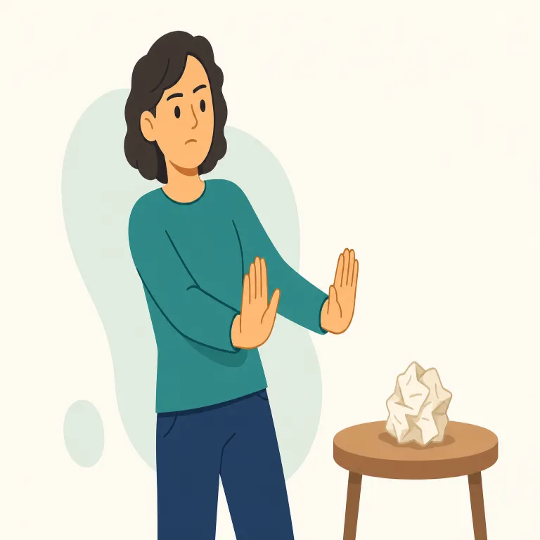 disavow（否認する・動詞）の覚え方イラスト — dis- は「打ち消す」、avow は「公に認める」と見れば、disavow は「認めるのを取り消し、距離を置く」