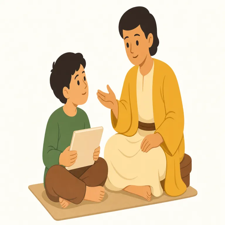 disciple（弟子・名詞）の覚え方イラスト — この項目のdiscipleは、基本義の「信奉者」ではなく、師や宗教的指導者から直接教えを受ける「弟子」として覚えます