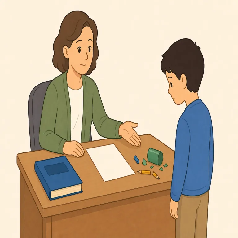 disciplinary（懲戒的な・形容詞）の覚え方イラスト — この語義では disciplinary を「規則違反に対する正式な対応」に結び付けて覚えます