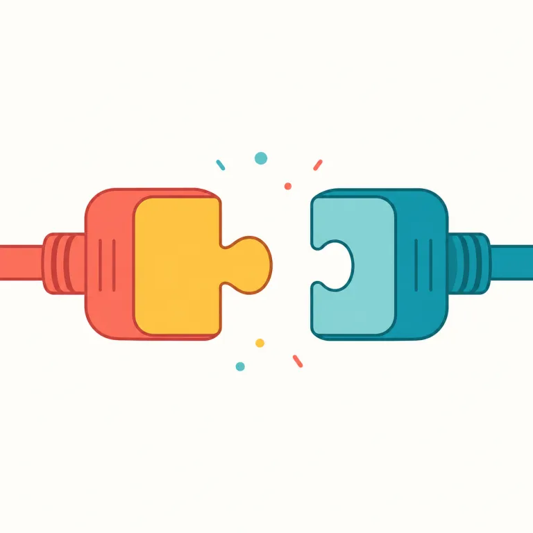disconnect（断絶、ずれ・名詞）の覚え方イラスト — 動詞の「接続を切る」から、名詞では「つながっているはずのものがうまくつながっていない状態」へ比喩的に広がった語です