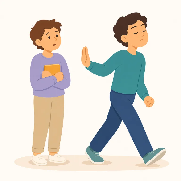 discourteous（無礼な・形容詞）の覚え方イラスト — courteous「礼儀正しい」を知っていれば、先頭の dis- で逆向きになり「無礼な」と取りやすいです