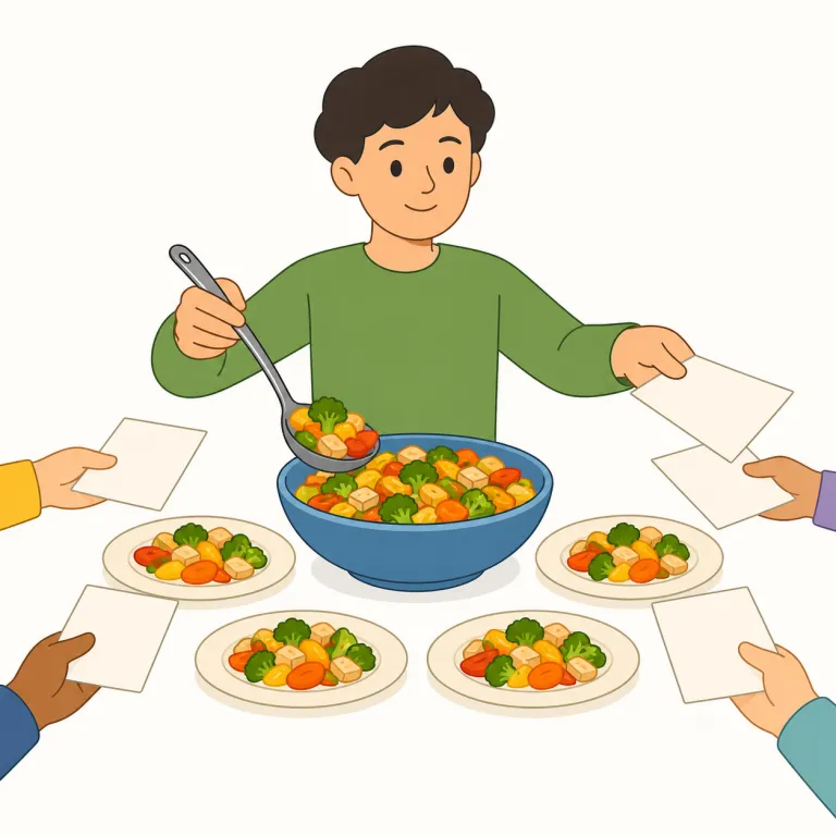 dish out（（料理を）盛って出す、（仕事・批判などを）次々に与える・句動詞）の覚え方イラスト — dish はまず「皿」を思い出し、dish out で「皿から外へ出して配る」場面を頭に置くと覚えやすいです