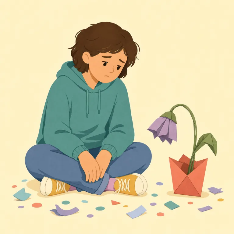 disheartened（落胆した・形容詞）の覚え方イラスト — dis- は「反対・失う」、heart はそのまま「心・勇気」