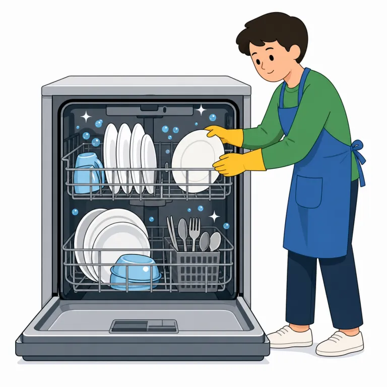 dishwasher（皿洗い機・名詞）の覚え方イラスト