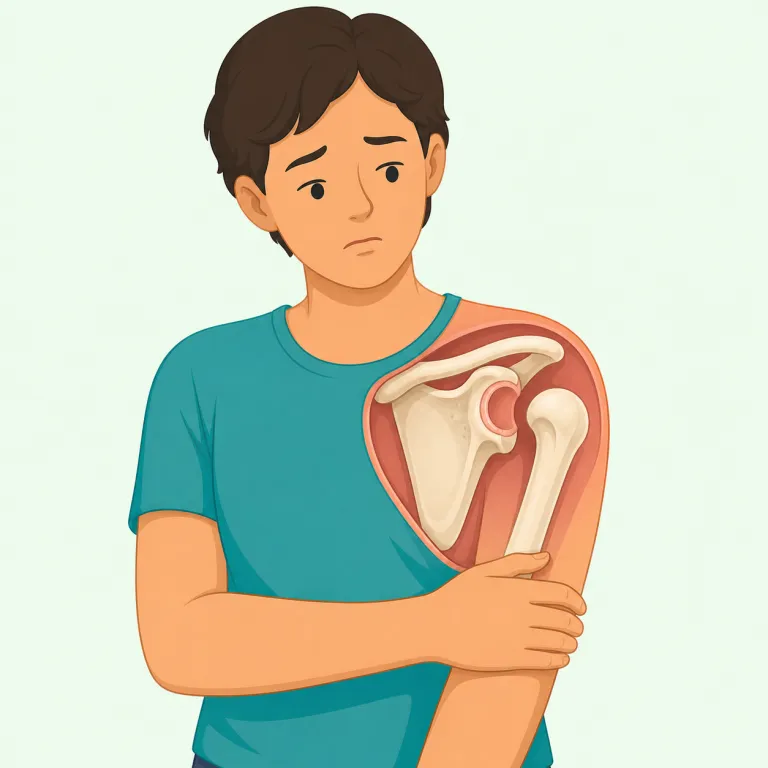 dislocation（脱臼・名詞）の覚え方イラスト — location を「位置」と知っていれば、dislocation は「正しい位置から外れること」と考えると覚えやすいです