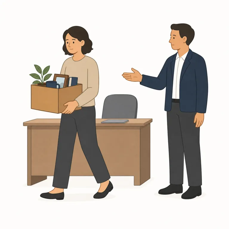 dismissal（解雇・名詞）の覚え方イラスト — dismissal は動詞 dismiss「その場・役割から外す」に、行為や結果を表す -al が付いた名詞です