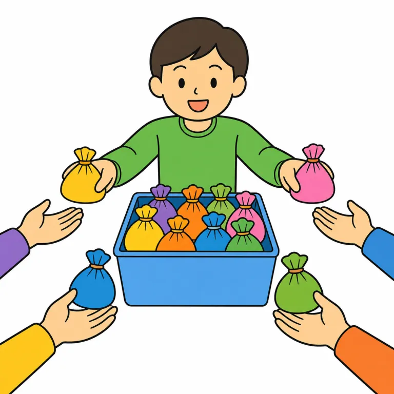 dispensing（配る、分配する・verb）の覚え方イラスト