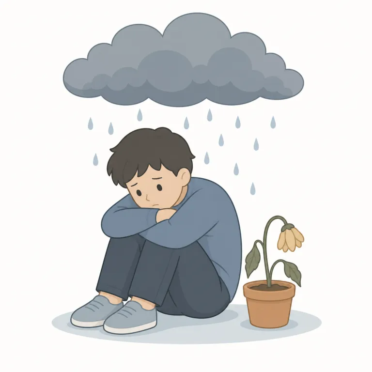 dispiriting（気が滅入るような・形容詞）の覚え方イラスト — spirit が「気力・元気」、inspire が「やる気を吹き込む」だと分かっていれば、dispiriting はその逆で「気力をしぼませる感じ」と覚えやすいです