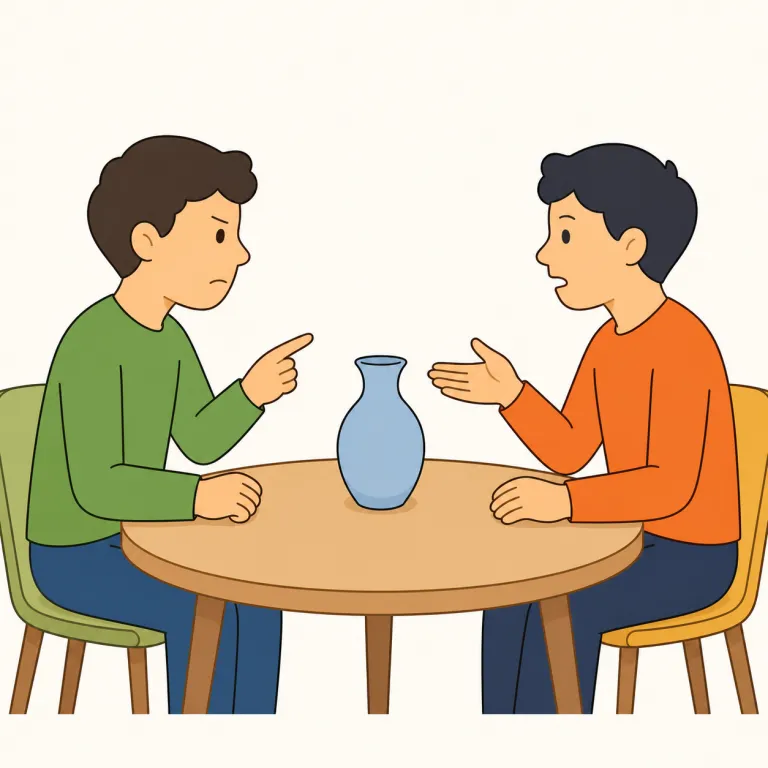 dispute（論争・名詞）の覚え方イラスト — balance は「天秤・つり合い」