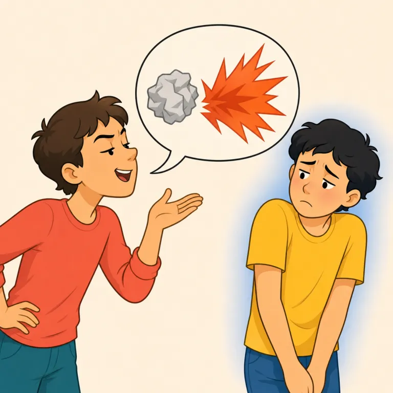 diss（ディスる・名詞）の覚え方イラスト — diss は disrespect「敬意を欠くこと」を短くした俗語で、相手や作品を悪く言う場面に使う