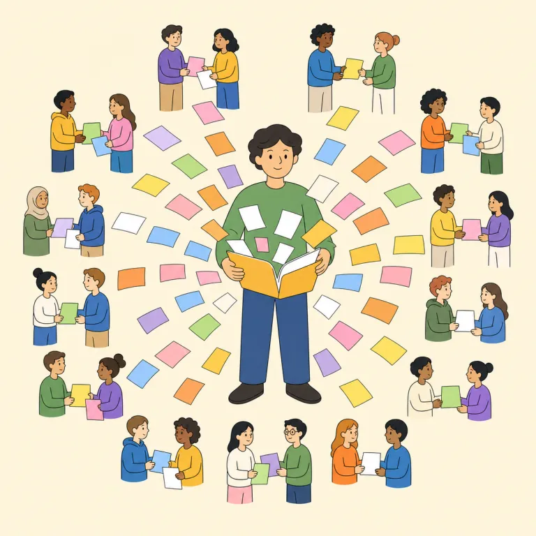 disseminate（広める・動詞）の覚え方イラスト — disseminate は spread よりかなり硬く、主語が「情報・知識・研究結果」になりやすい語として覚えると残りやすい