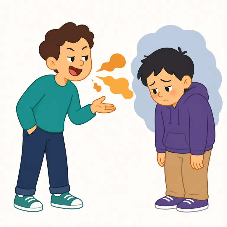 disses（けなす・動詞）の覚え方イラスト — diss は disrespect「敬意を欠く」から来た口語的な短縮形として覚えるとよいです