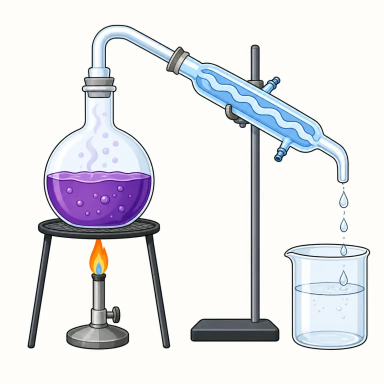 distill（蒸留する・動詞）の覚え方イラスト — distill は distilled water「蒸留水」や distilled spirits「蒸留酒」で覚えるのが確実です