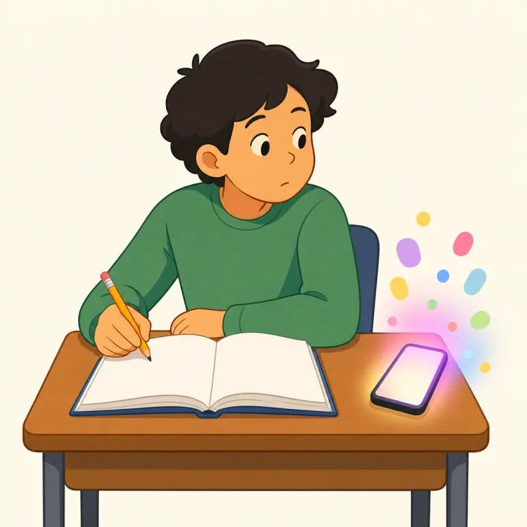 distract（気を散らす・動詞）の覚え方イラスト — attract が「注意を引きつける」なら、distract は dis- がついて「注意を別方向へそらす」と並べて覚えると定着しやすいです