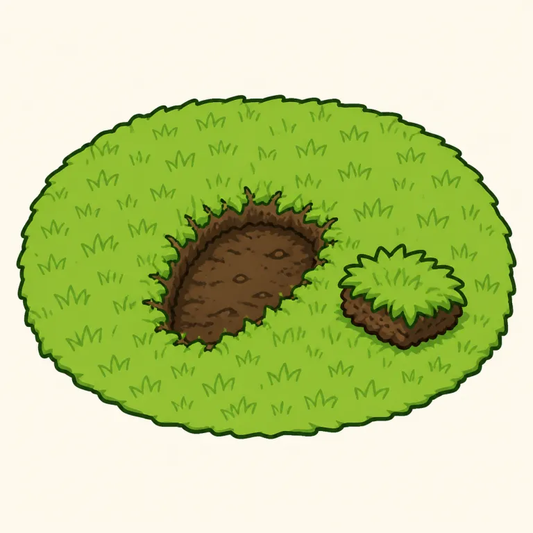 divot（芝の削り跡・noun）の覚え方イラスト
