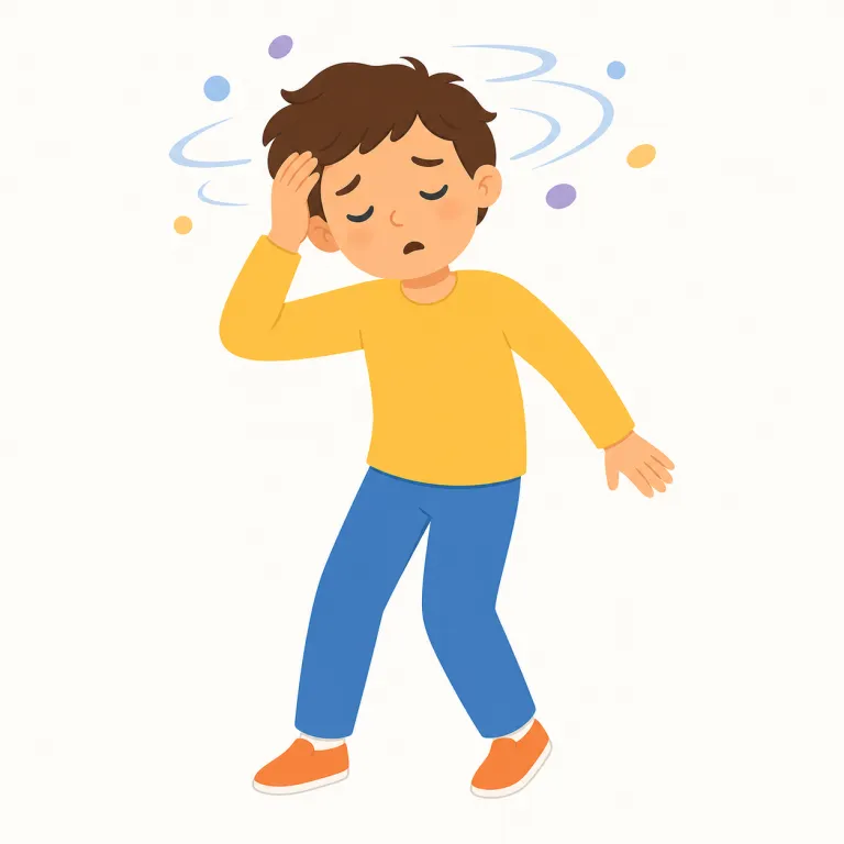 dizzy（めまいがする・形容詞）の覚え方イラスト — このエントリの dizzy は、人が feel dizzy / get dizzy となる身体状態を表します