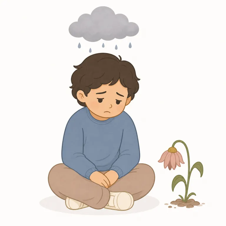 doleful（憂鬱な・形容詞）の覚え方イラスト — -ful は「〜で満ちた」の形なので、まず beautiful / useful と同じ型として見ると覚えやすいです