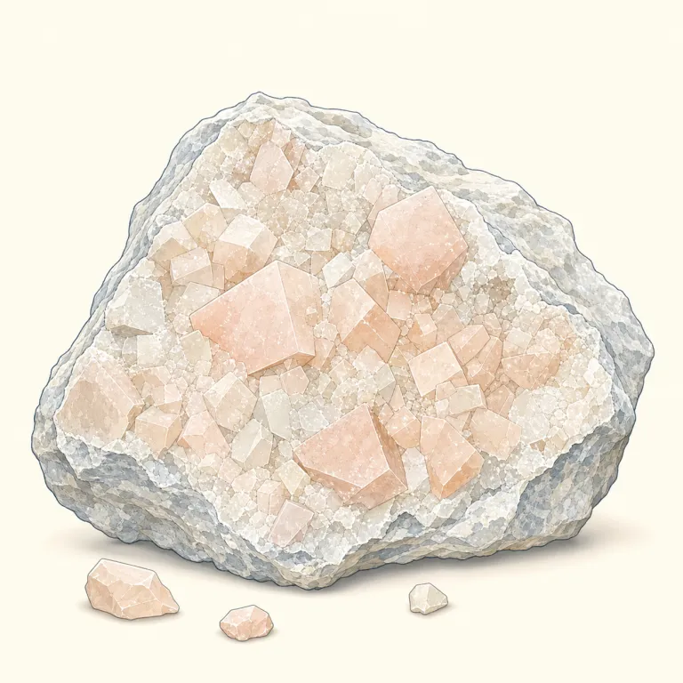 dolomite（苦灰石（ドロマイト）・名詞）の覚え方イラスト — -iteで終わる語は graphite, calcite など鉱物名が多いので、dolomite もまず「石の名前」と置くと覚えやすい
