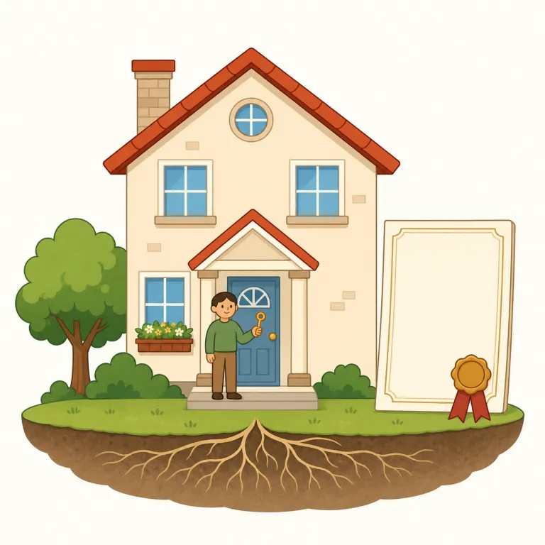 domicile（居住地、法的住所・名詞）の覚え方イラスト — domestic（家庭の・国内の）と同じ dom-「家」を見たら、「家を置く場所」だとつなげると覚えやすいです