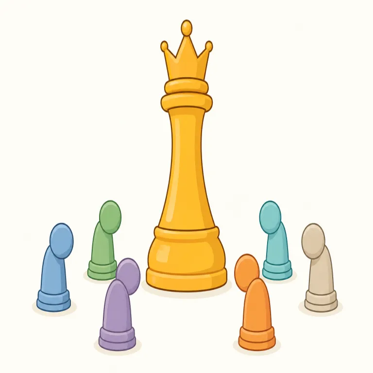 dominate（支配する・動詞）の覚え方イラスト — dominate は、人・国・集団などを上から押さえつけ、自由に動かせるほど強い力を及ぼす「支配する」を表します