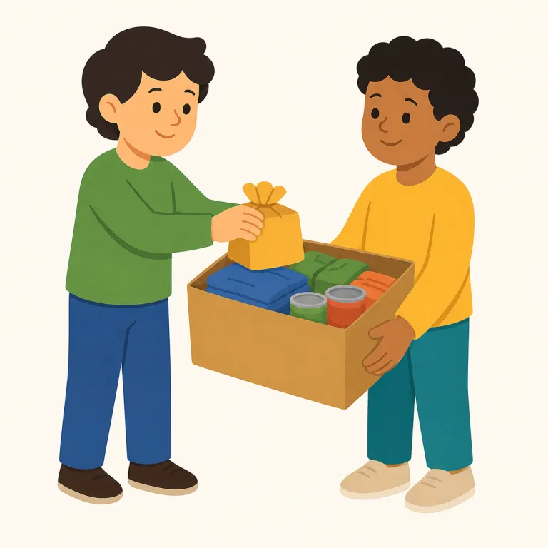 donation（寄付・名詞）の覚え方イラスト — donate（寄付する）と donor（寄付者）が頭にあると覚えやすい語です