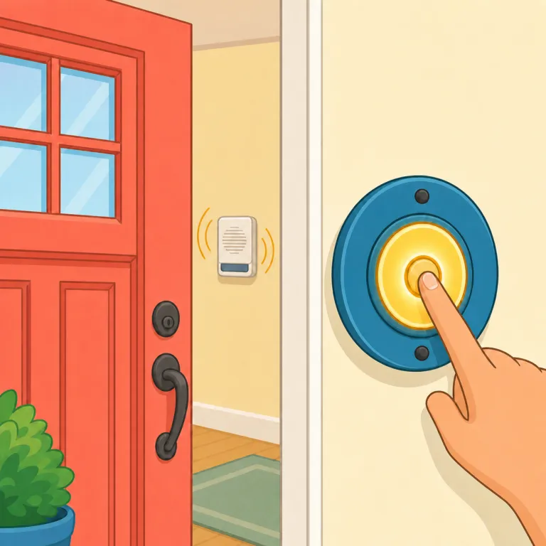 doorbell（呼び鈴 / ドアベル・名詞）の覚え方イラスト — door と bell の直結で覚えるのが最短です