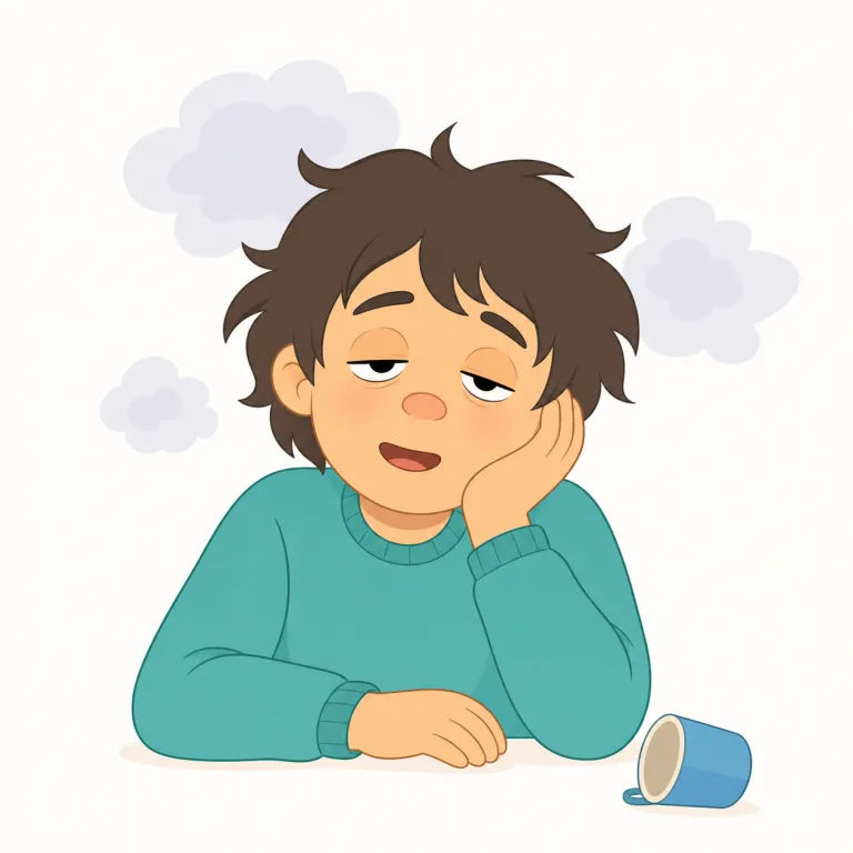 dopey（ぼんやりした・形容詞）の覚え方イラスト — dopey は dope + -y の形を見て、「何かの影響で頭がぼんやりした感じ」を入口にすると残りやすい語です