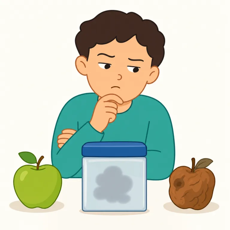 doubtful（疑わしい・形容詞）の覚え方イラスト — doubtful は doubt「疑い」からできた形容詞で、「本当かどうか信用しにくい、怪しい」という気持ちを表します
