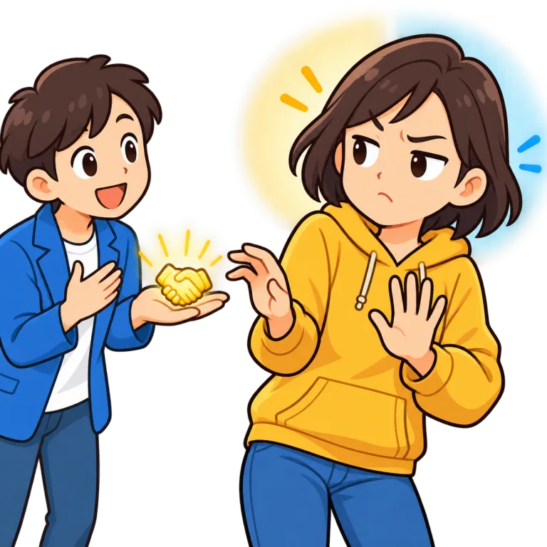 doubtful（半信半疑の・adjective）の覚え方イラスト