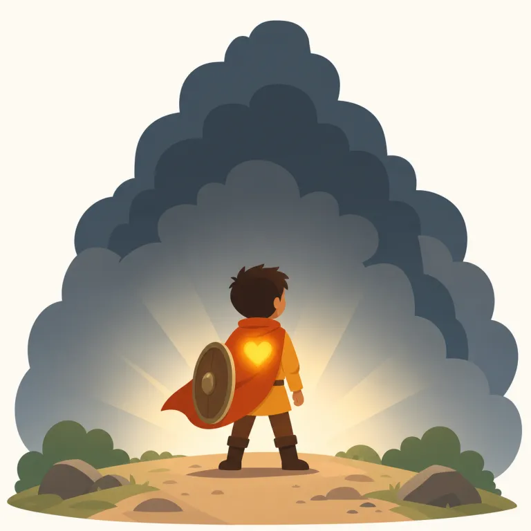 doughty（勇敢な・形容詞）の覚え方イラスト — doughty は意味を「brave と tough の中間」に置くと覚えやすい語