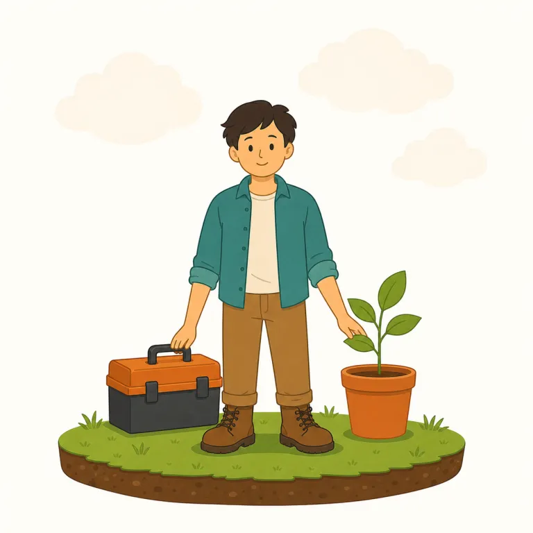 down to earth（現実的な・イディオム）の覚え方イラスト — earth は「地面・現実の世界」