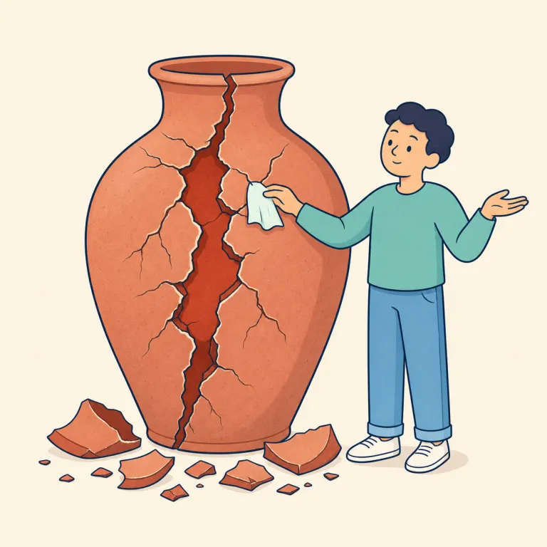 downplay（軽く扱う・動詞）の覚え方イラスト — down「低く」と play「演じる」を結び付け、「重要度を低く見せる」と覚えると定着しやすい語です