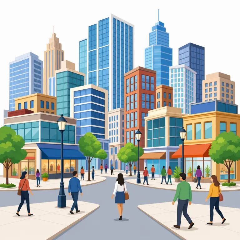 downtown（都心部、繁華街・名詞）の覚え方イラスト — 名詞の downtown は「行く方向」ではなく、地図上のエリア名として覚えます