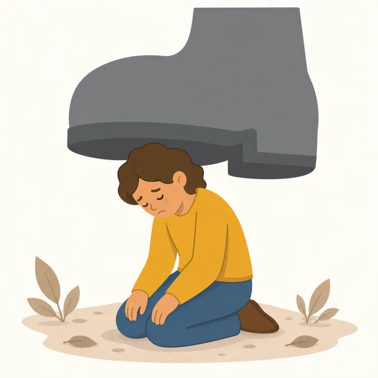 downtrodden（虐げられた・形容詞）の覚え方イラスト — このエントリでは downtrodden を「虐げられた」として覚えます