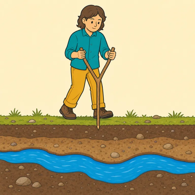 dowsing（ダウジング・名詞）の覚え方イラスト — まず `-ing` なので「行為・方法」の名詞として見ると覚えやすいです