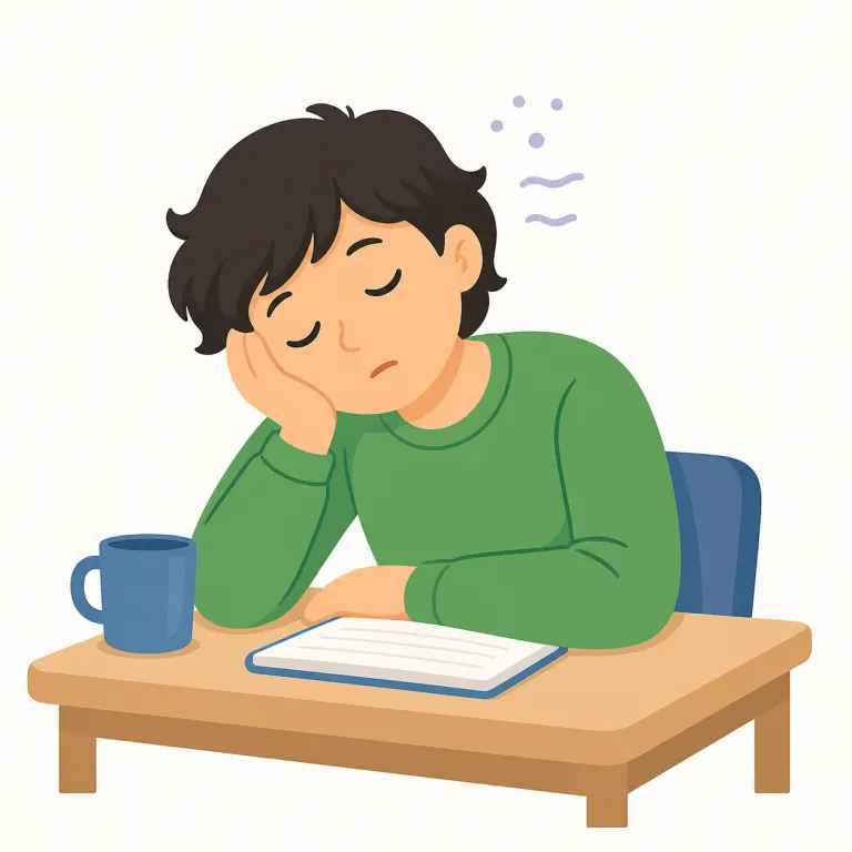 doze off（居眠りする・句動詞）の覚え方イラスト — doze は sleep より軽く、「浅く短く眠る」感じの語