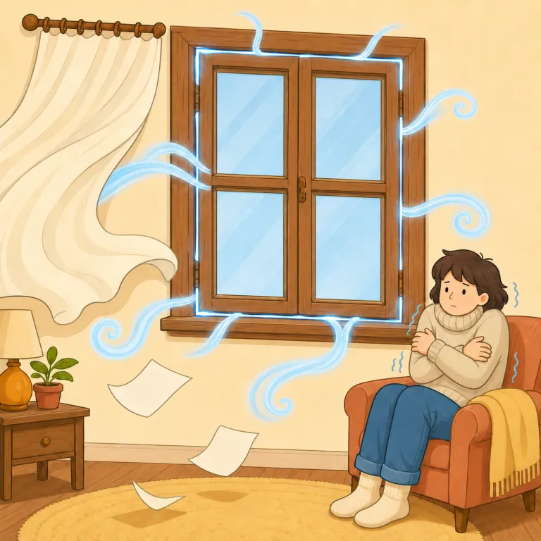 drafty（すきま風が多い・形容詞）の覚え方イラスト — draft を「下書き」だけでなく「気流・すきま風」の意味でも持っていると押さえるのがコツ