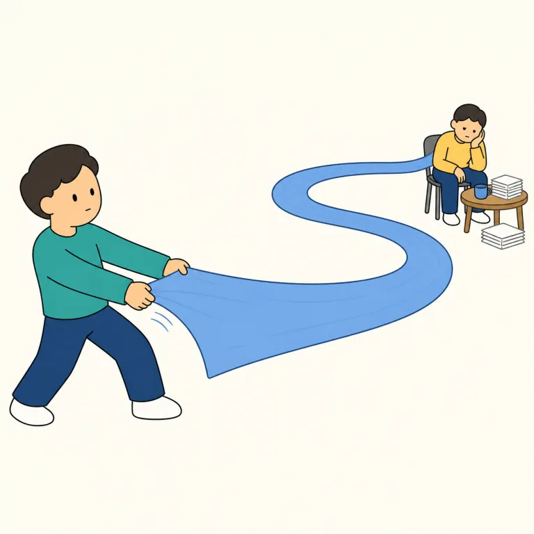 drag out（長引かせる・句動詞）の覚え方イラスト — この意味の drag out は、物を物理的に引きずり出す基本義から離れて、時間や話題を「ずるずる引っぱる」比喩として覚えると整理しやすいです