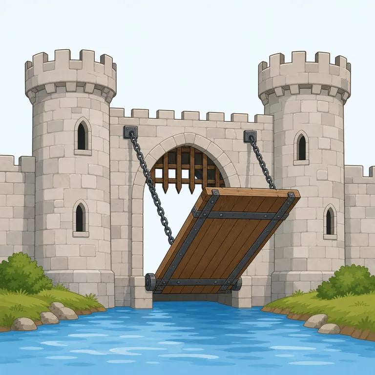 drawbridge（跳ね橋・名詞）の覚え方イラスト — bridge はそのまま「橋」