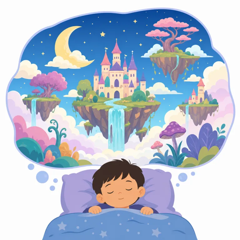 dreamworld（夢の世界・名詞）の覚え方イラスト — この「夢の世界」は、dreamworld を比喩的に「現実を見ていない精神状態」や「実現しそうにない理想の中」にいることとして使う読みです