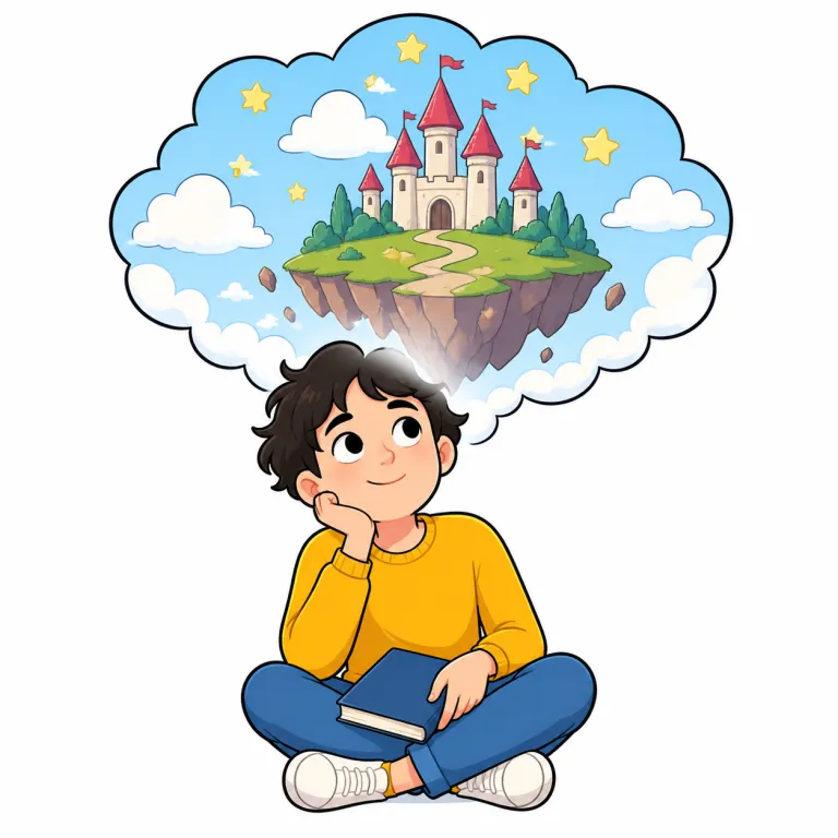 dreamy（夢見がち・adjective）の覚え方イラスト