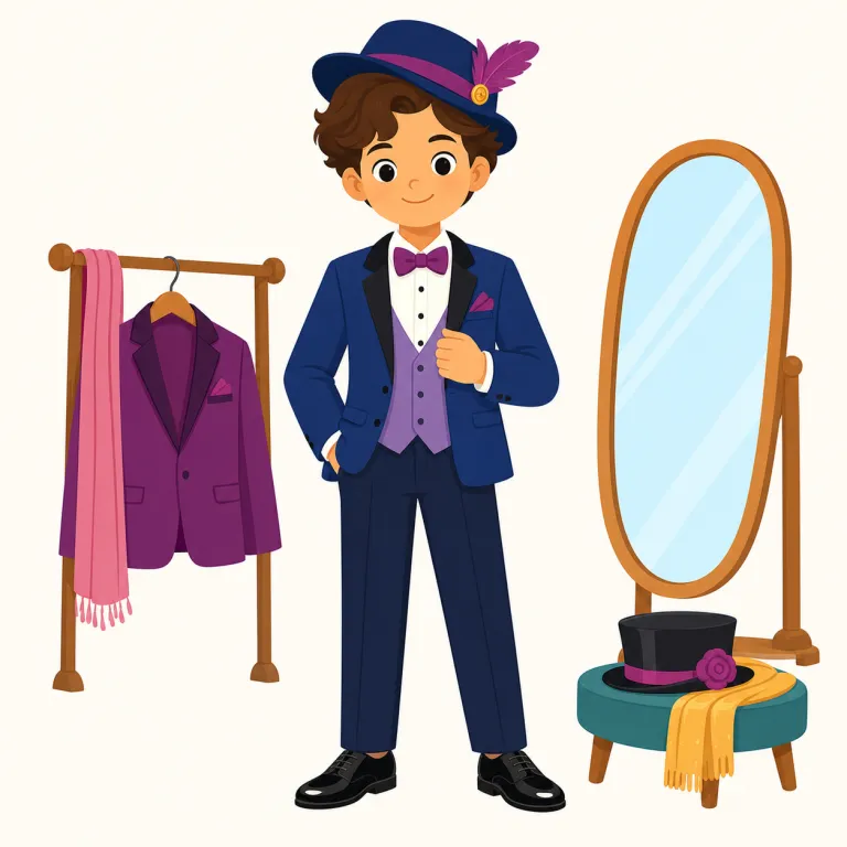 dress up（着飾る・句動詞）の覚え方イラスト — dress は「身なりを整える」、up は「よりきちんと・特別に」の方向を足すと考えると、この「着飾る」の意味を覚えやすい